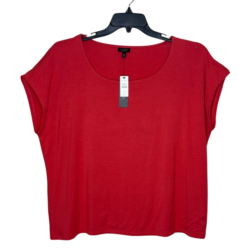 Talbots Women Petite Coral Cap Sleeve Basic Top NWT Size 1XP‎ Double Layer Front